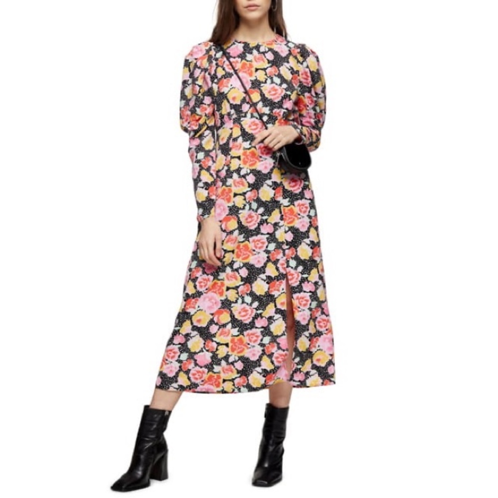 Topshop Pastel Dream Puff Sleeve Midi Dress